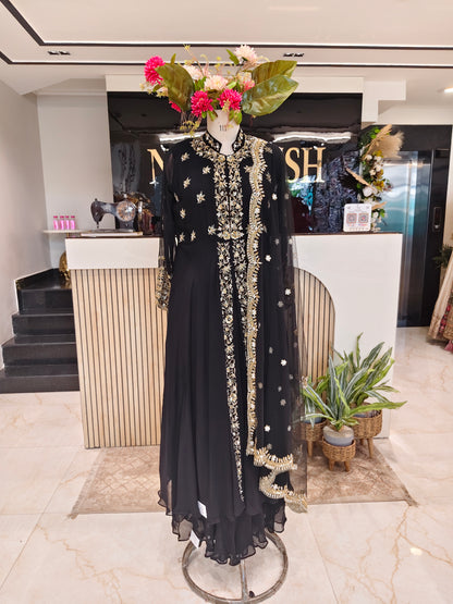 Black Georgette Anarkali Sharara Set