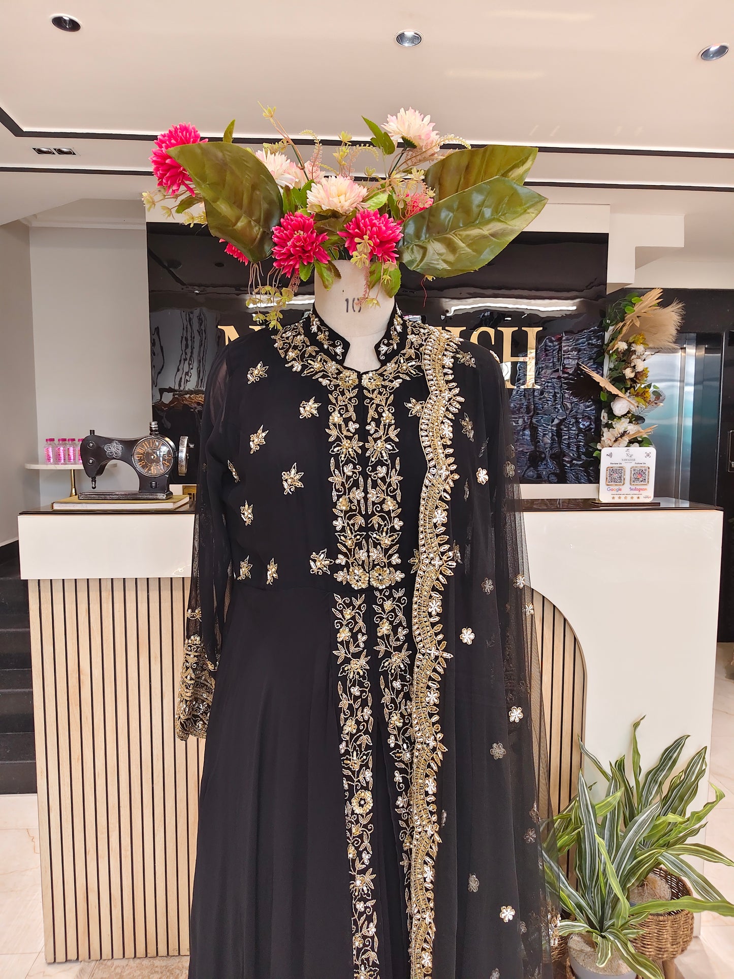 Black Georgette Anarkali Sharara Set