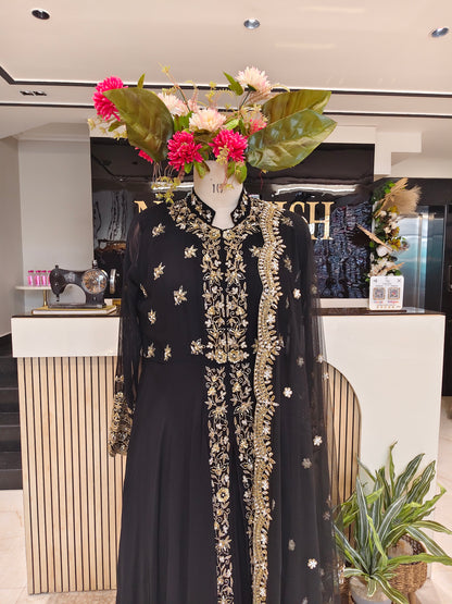 Black Georgette Anarkali Sharara Set