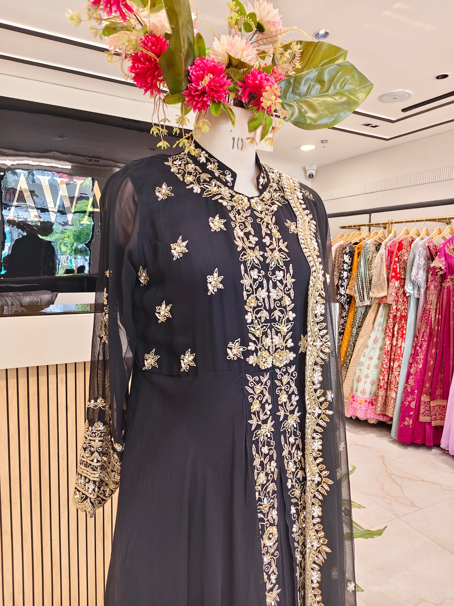 Black Georgette Anarkali Sharara Set