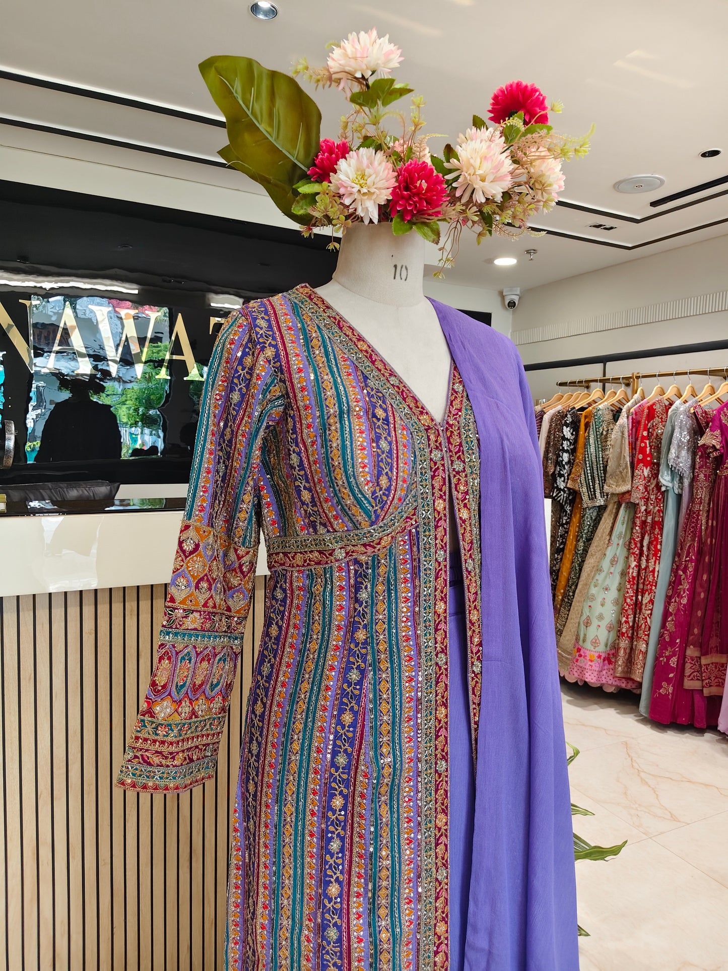 Purple Chinon Anarkali Sharara Set