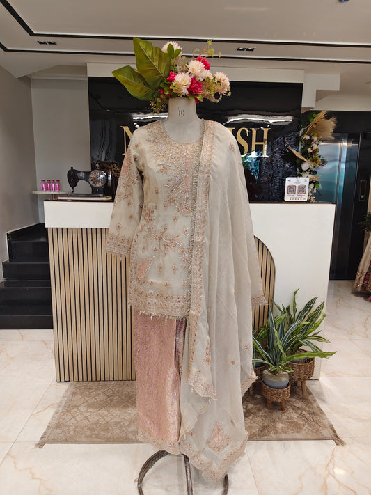 Golden & Pink Kurta Farshi Salwar Set