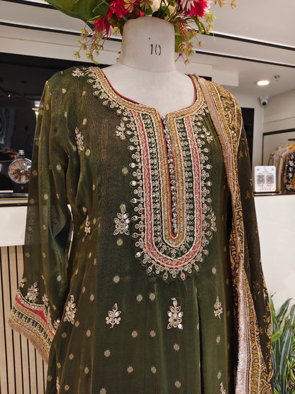 Mehndi Green Short Anarkali Tulip Pants Set
