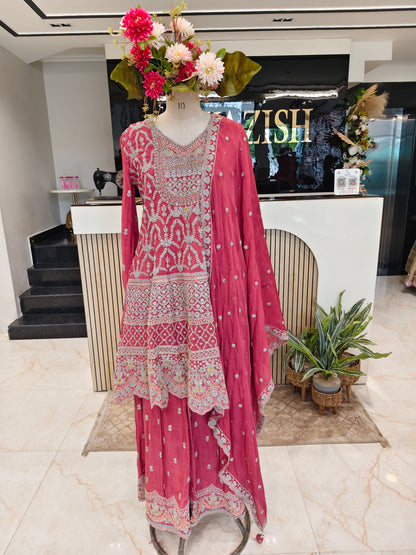 Hot Pink Chinon Sharara Set