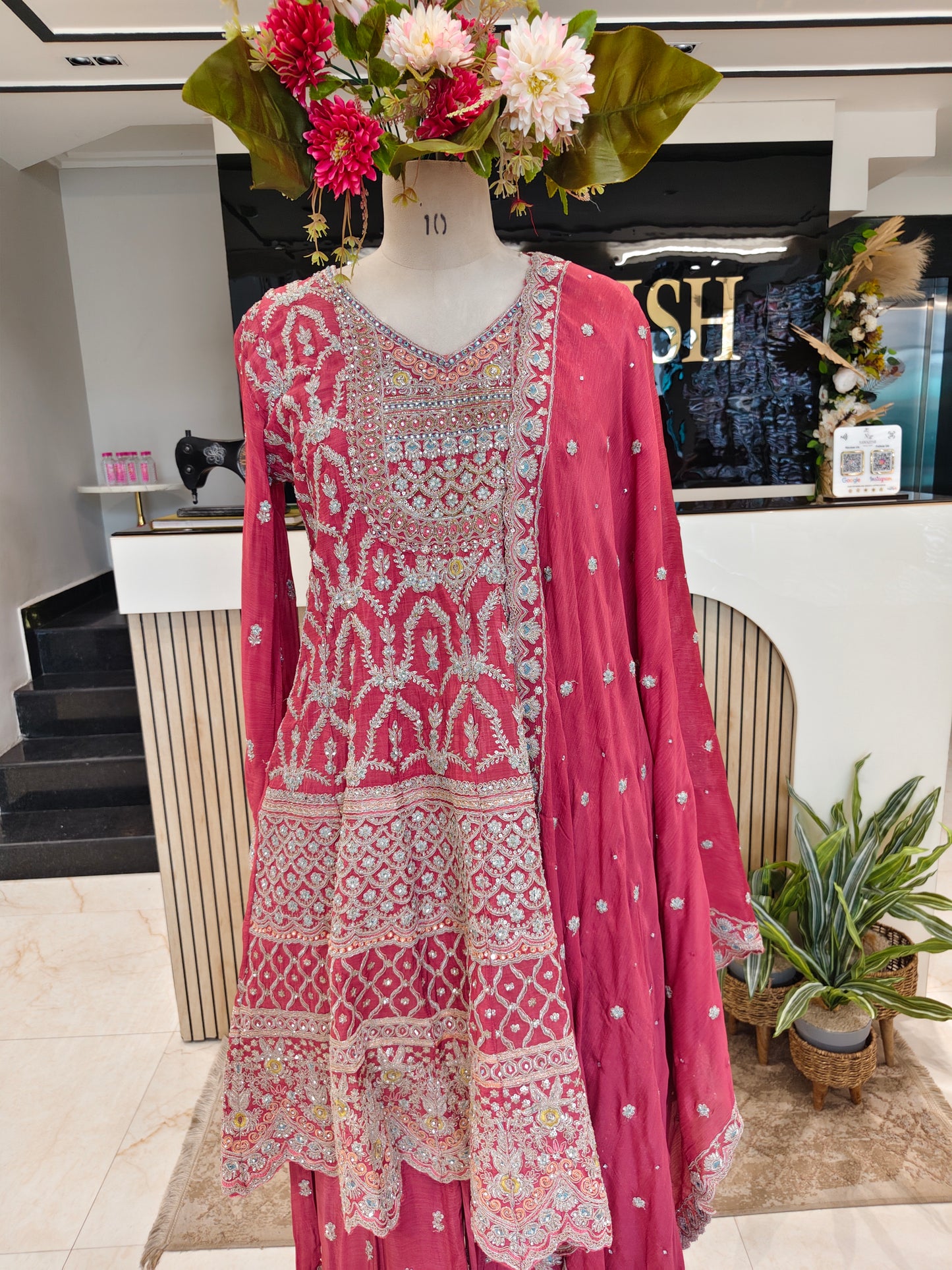 Hot Pink Chinon Sharara Set