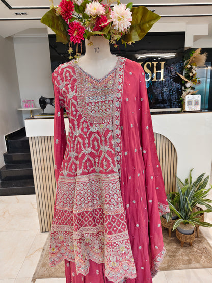 Hot Pink Chinon Sharara Set