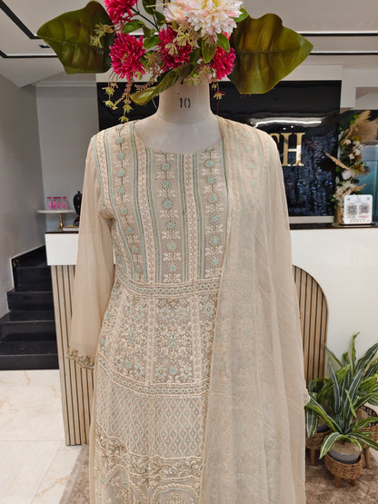 Cream Georgette Anarkali Sharara Set