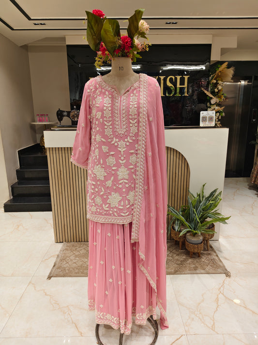 Baby Pink Georgette Sharara Set