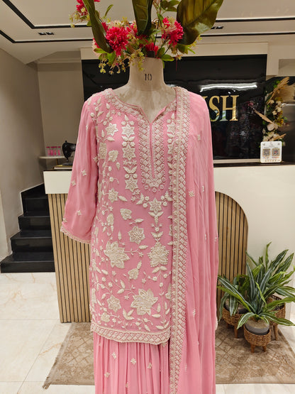 Baby Pink Georgette Sharara Set