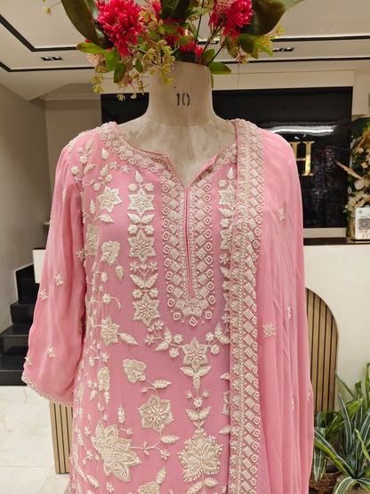 Baby Pink Georgette Sharara Set