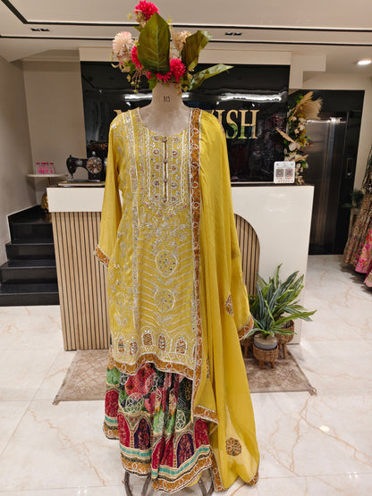 Lemon Tissue Sharara Set