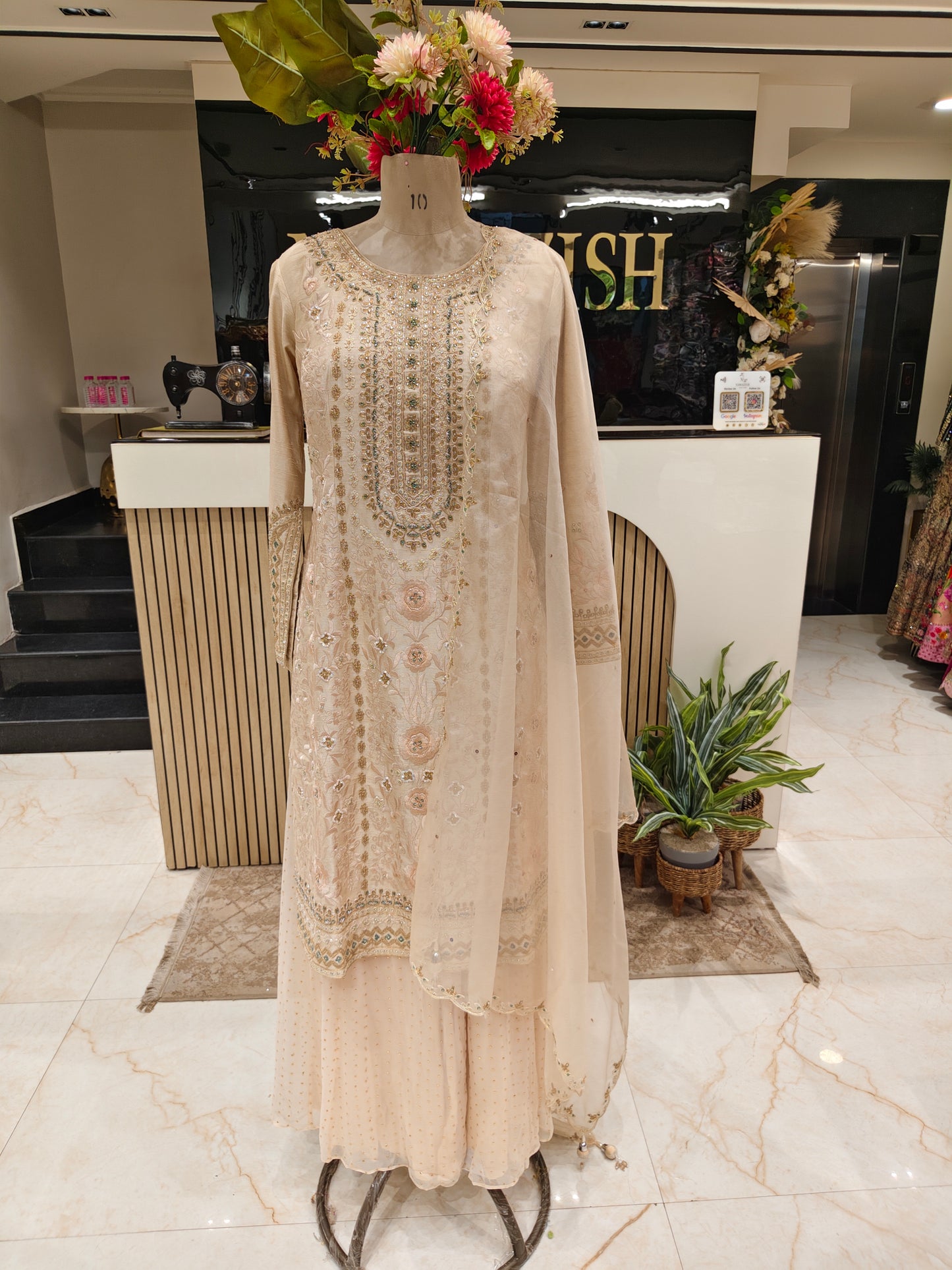 Cream Silk Sharara Set