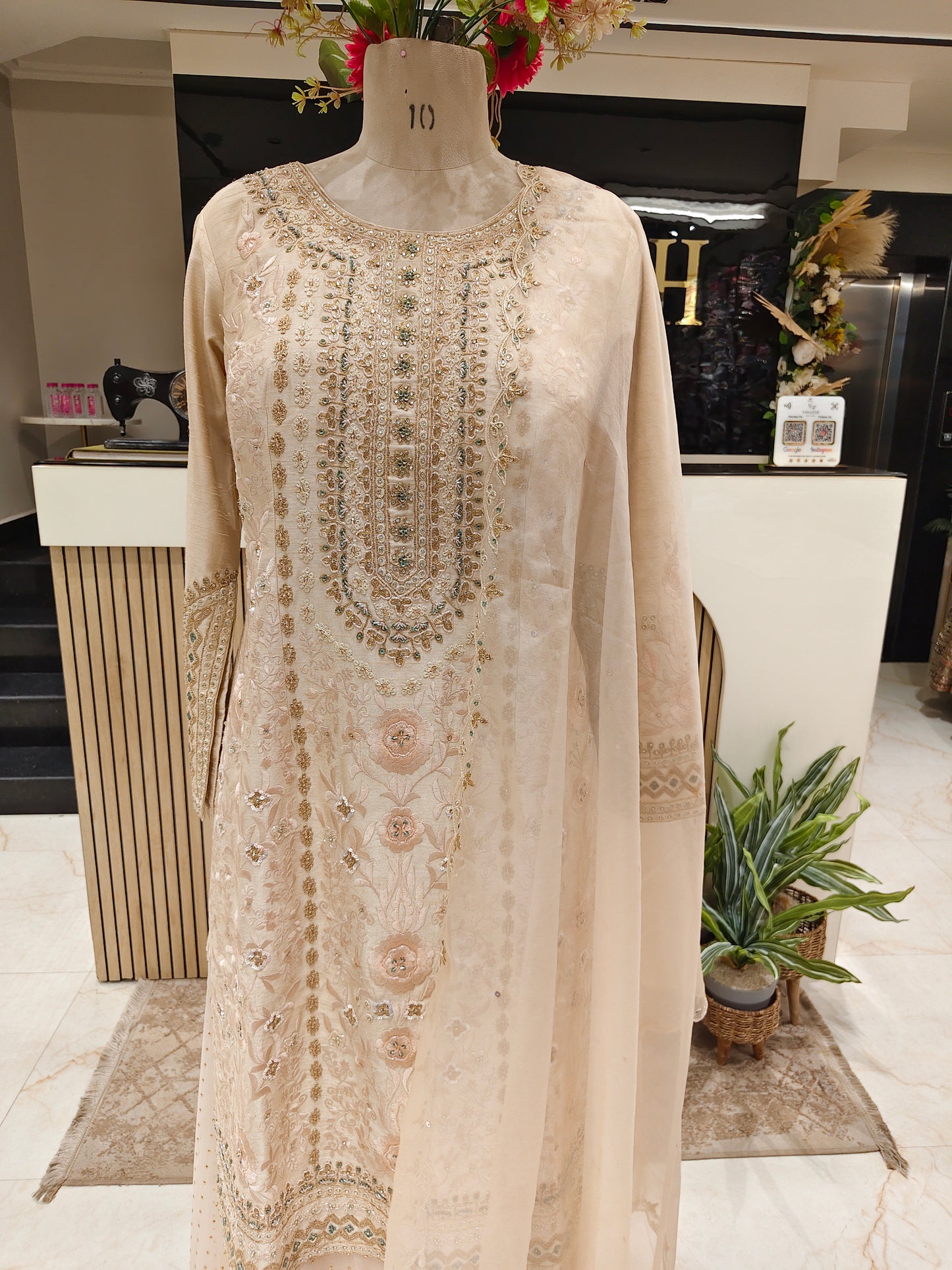 Cream Silk Sharara Set
