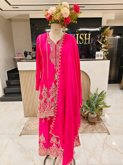 Hot Pink Chinon Sharara Set