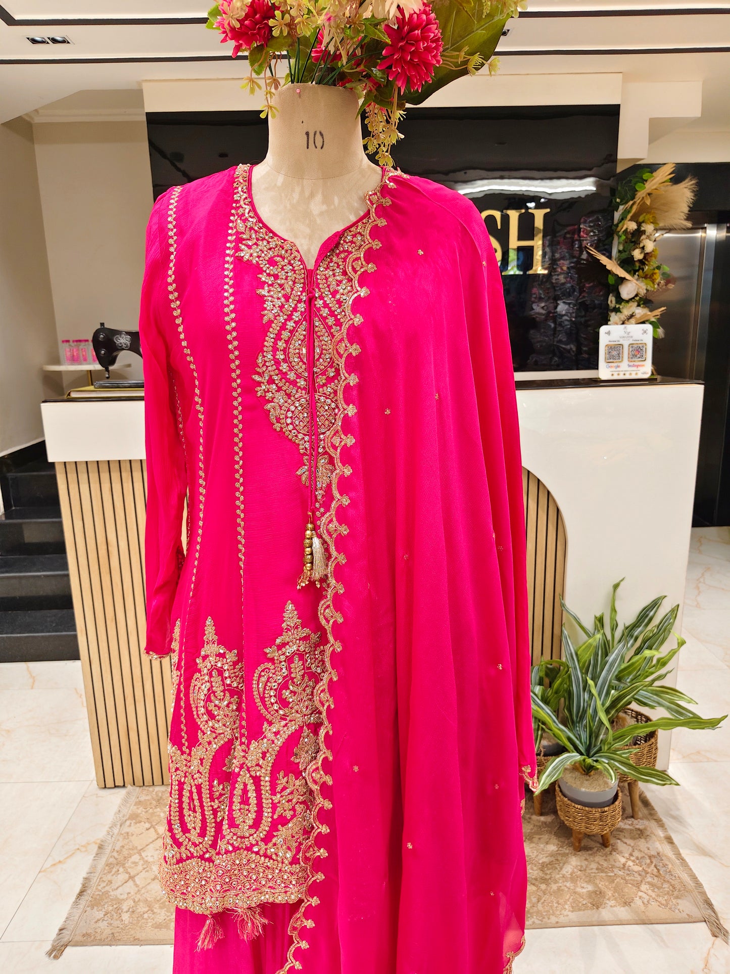 Hot Pink Chinon Sharara Set