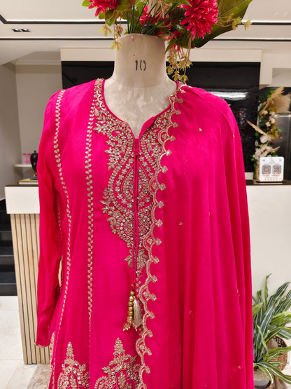 Hot Pink Chinon Sharara Set