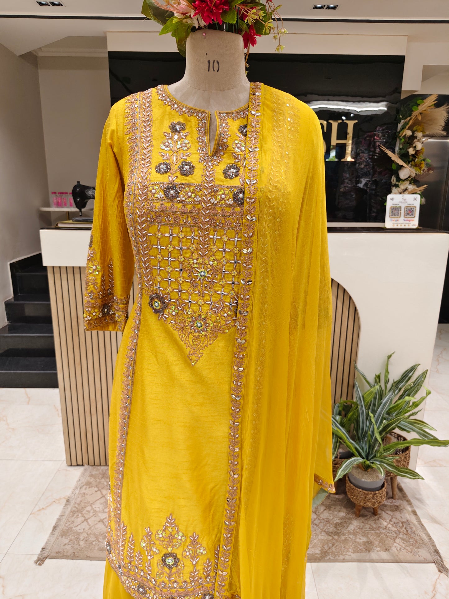Mustard Dola Silk Sharara Set