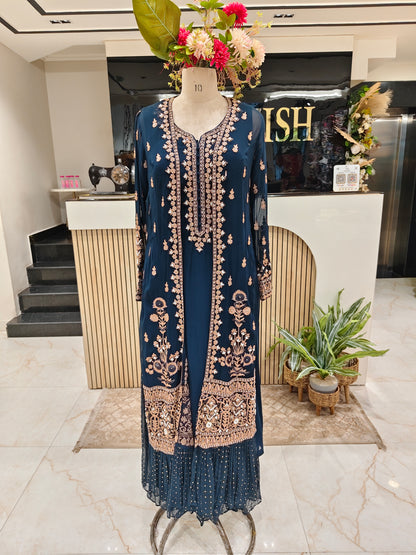 Navy Blue Georgette Anarkali Sharara Set