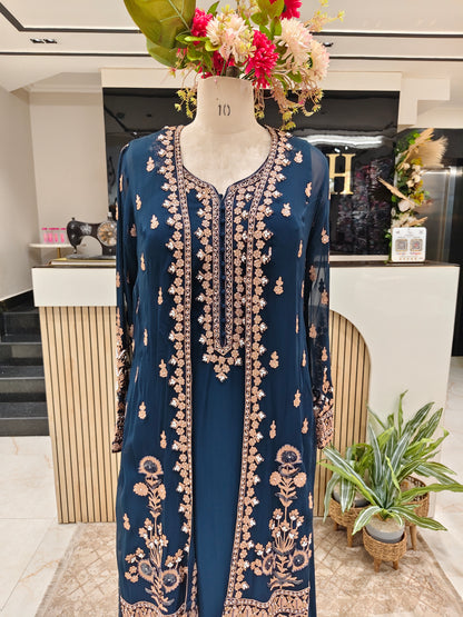 Navy Blue Georgette Anarkali Sharara Set