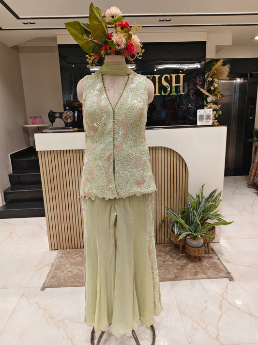 Pista Green Georgette Sharara Set