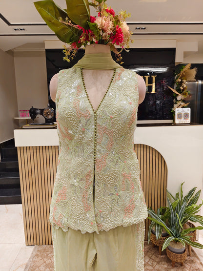 Pista Green Georgette Sharara Set