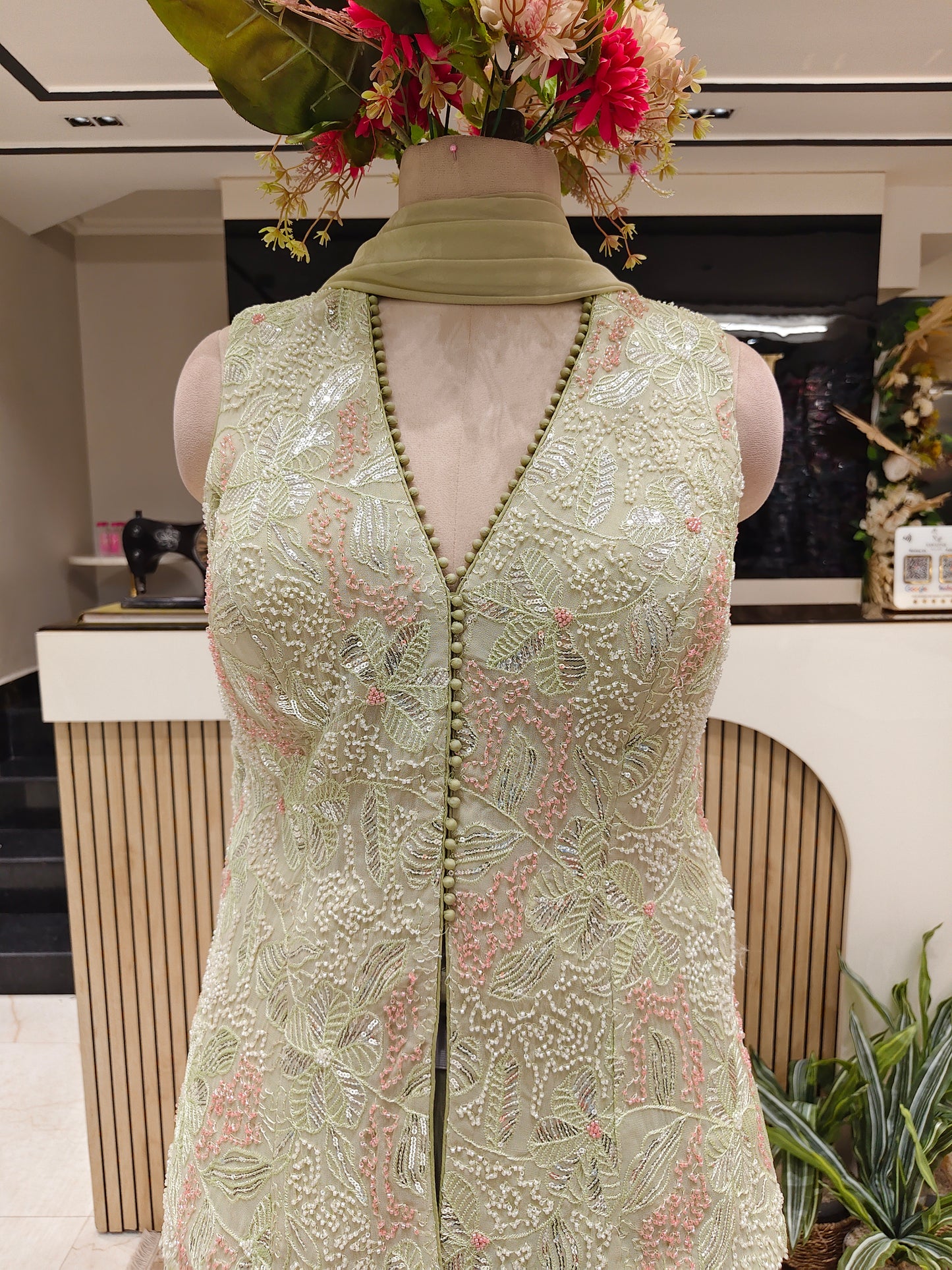 Pista Green Georgette Sharara Set