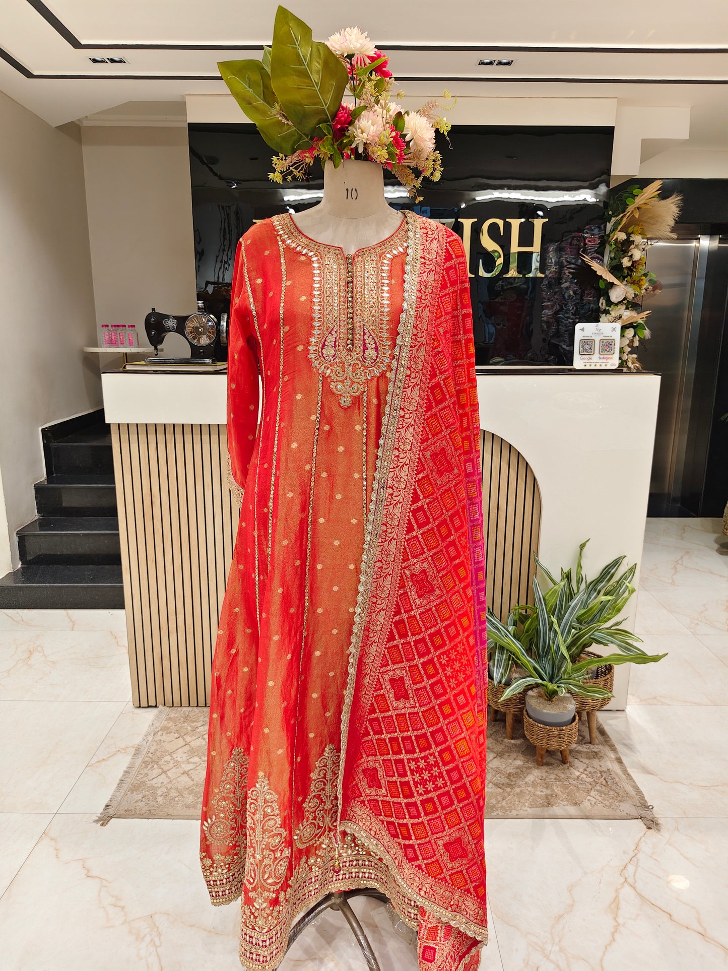 Rust Orange Tissue Anarkali