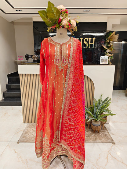 Rust Orange Tissue Anarkali