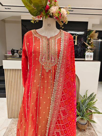 Rust Orange Tissue Anarkali