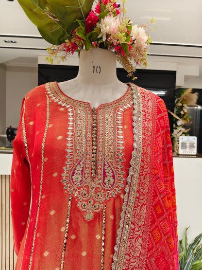Rust Orange Tissue Anarkali