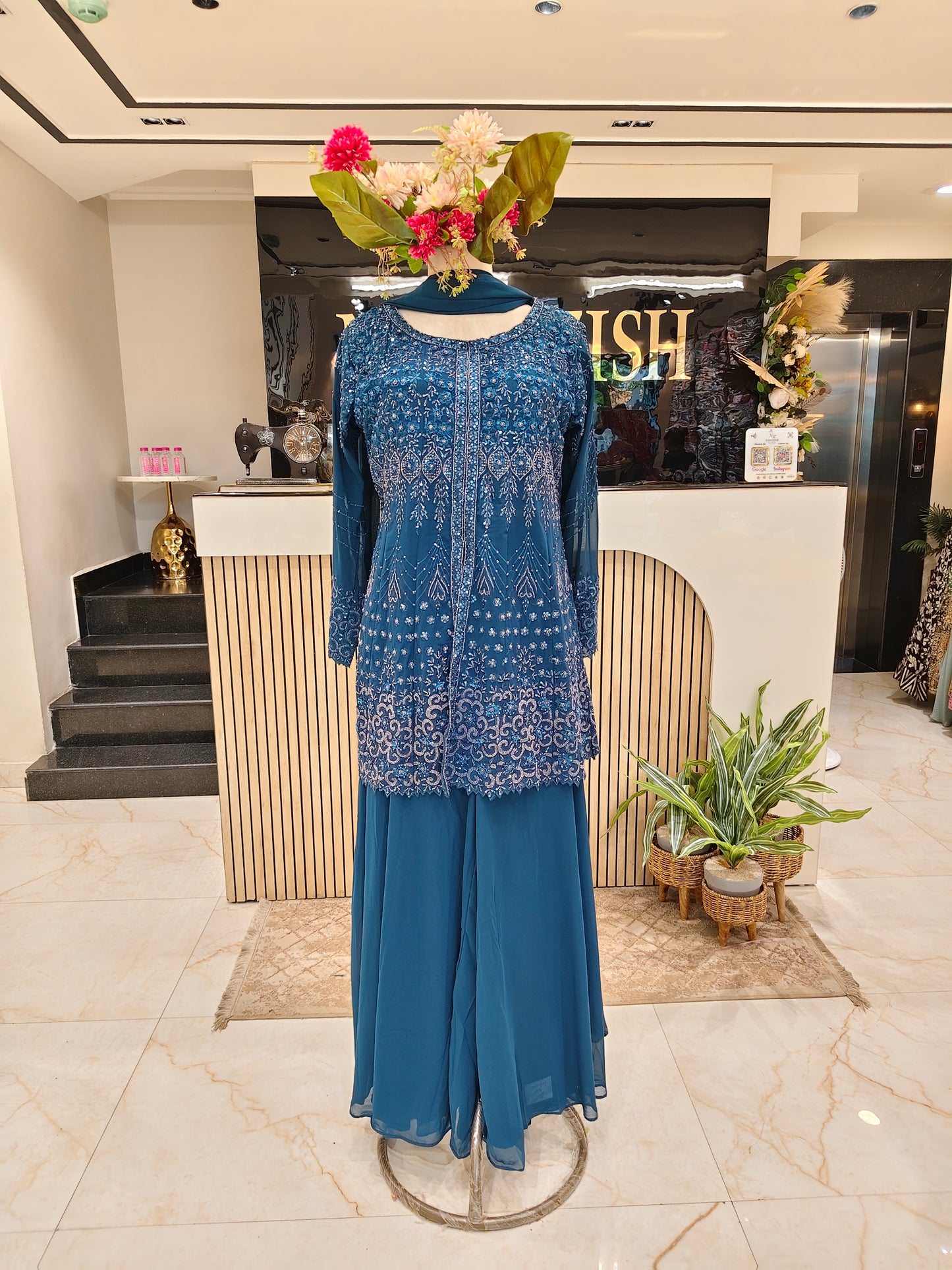 Navy Blue Georgette Sharara Set