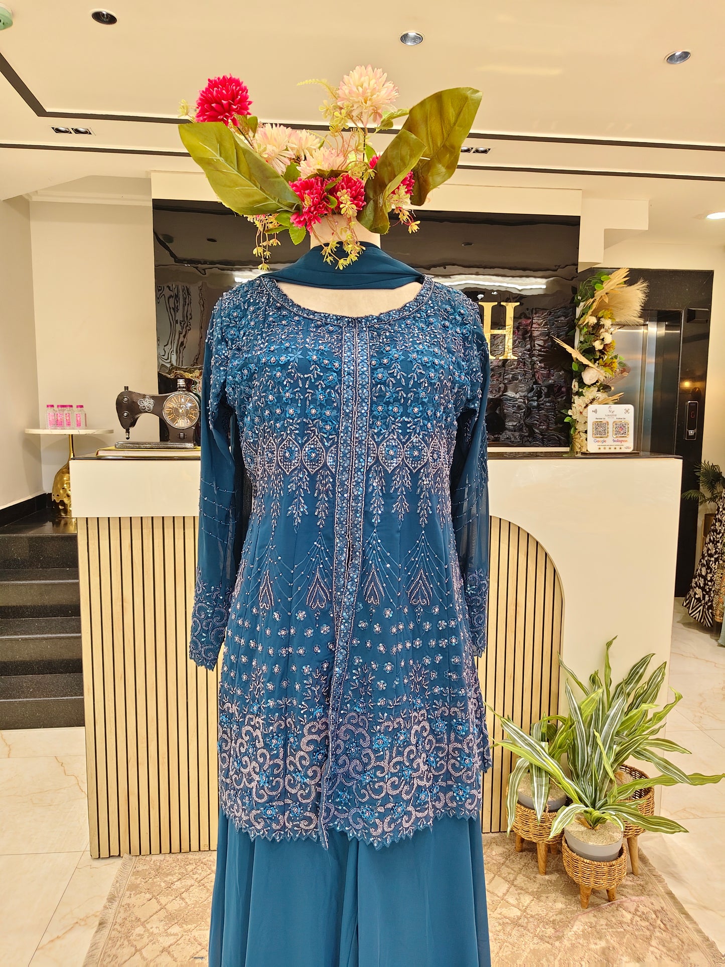 Navy Blue Georgette Sharara Set