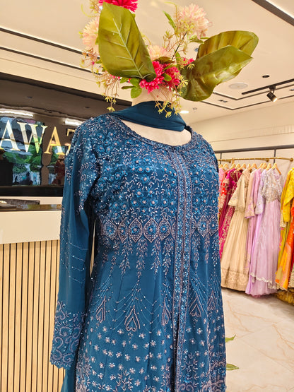 Navy Blue Georgette Sharara Set