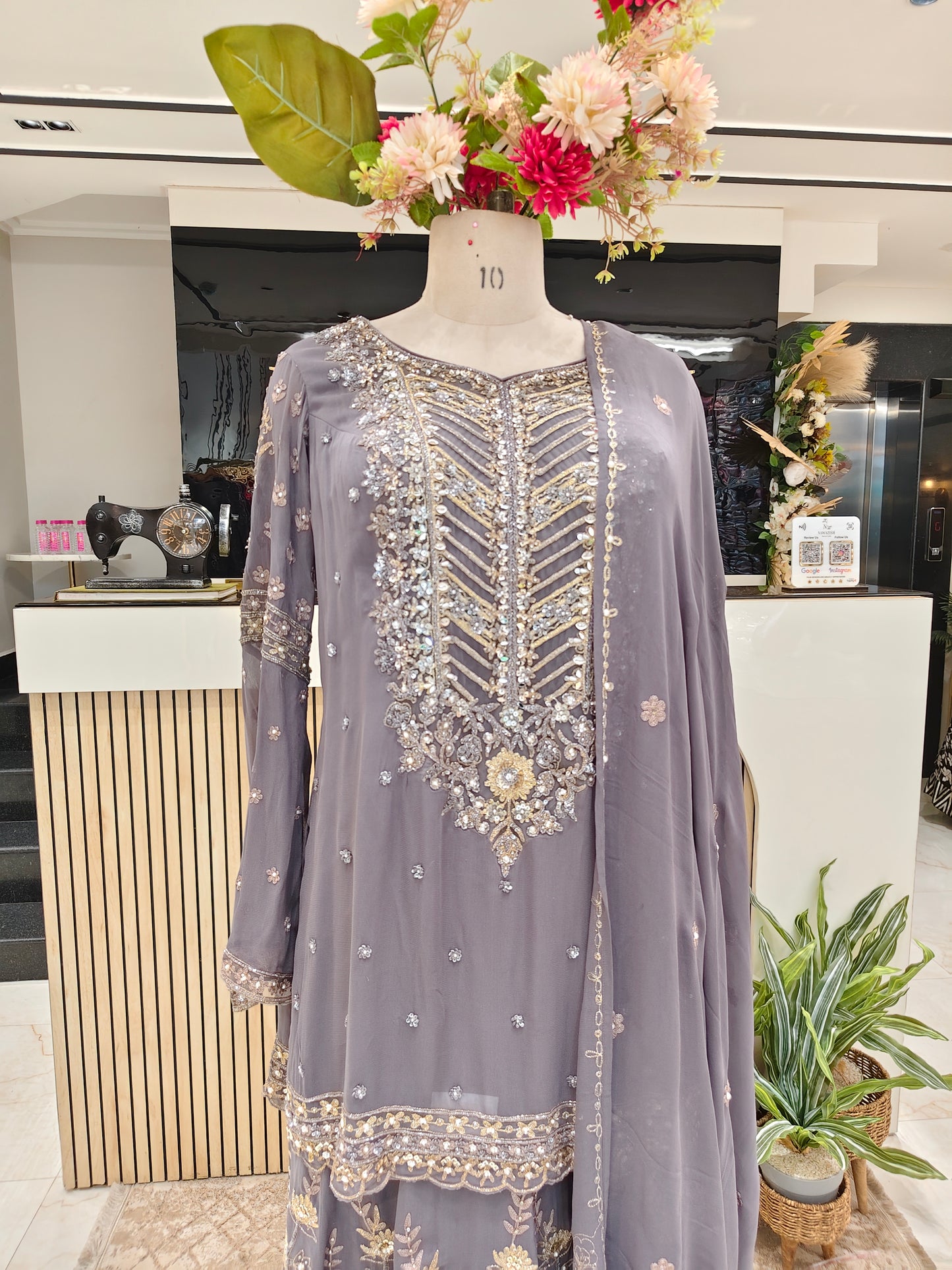 Grey Georgette Sharara Set