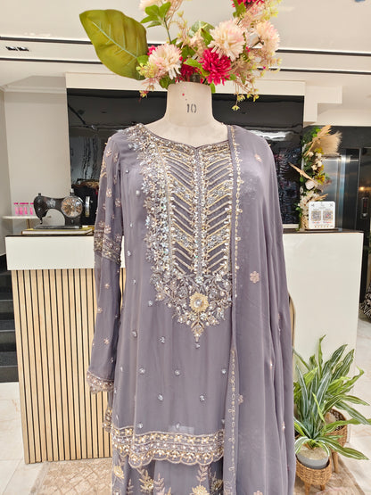 Grey Georgette Sharara Set