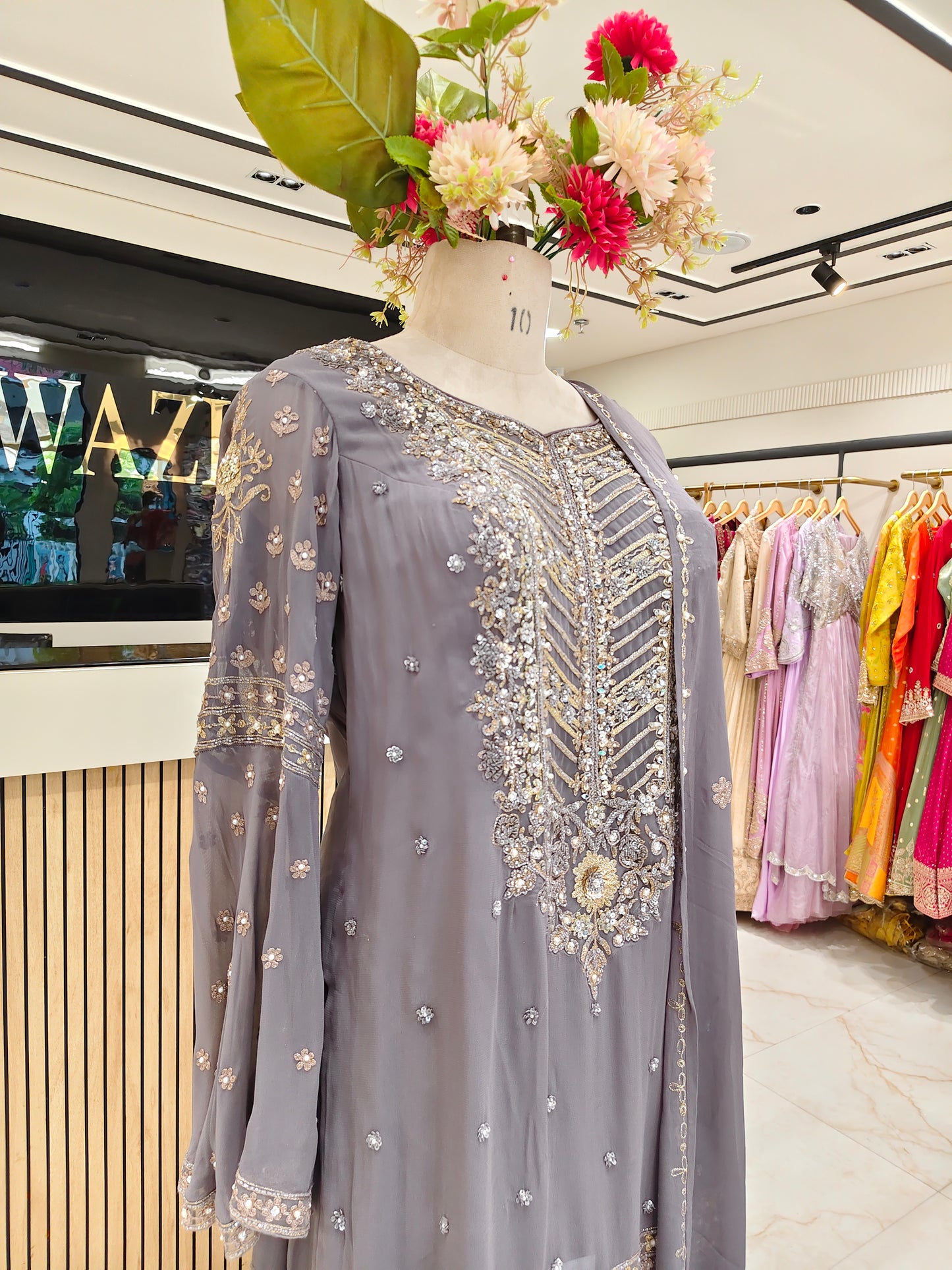 Grey Georgette Sharara Set
