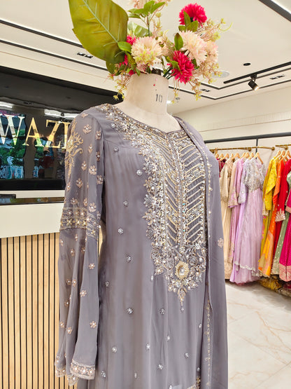 Grey Georgette Sharara Set