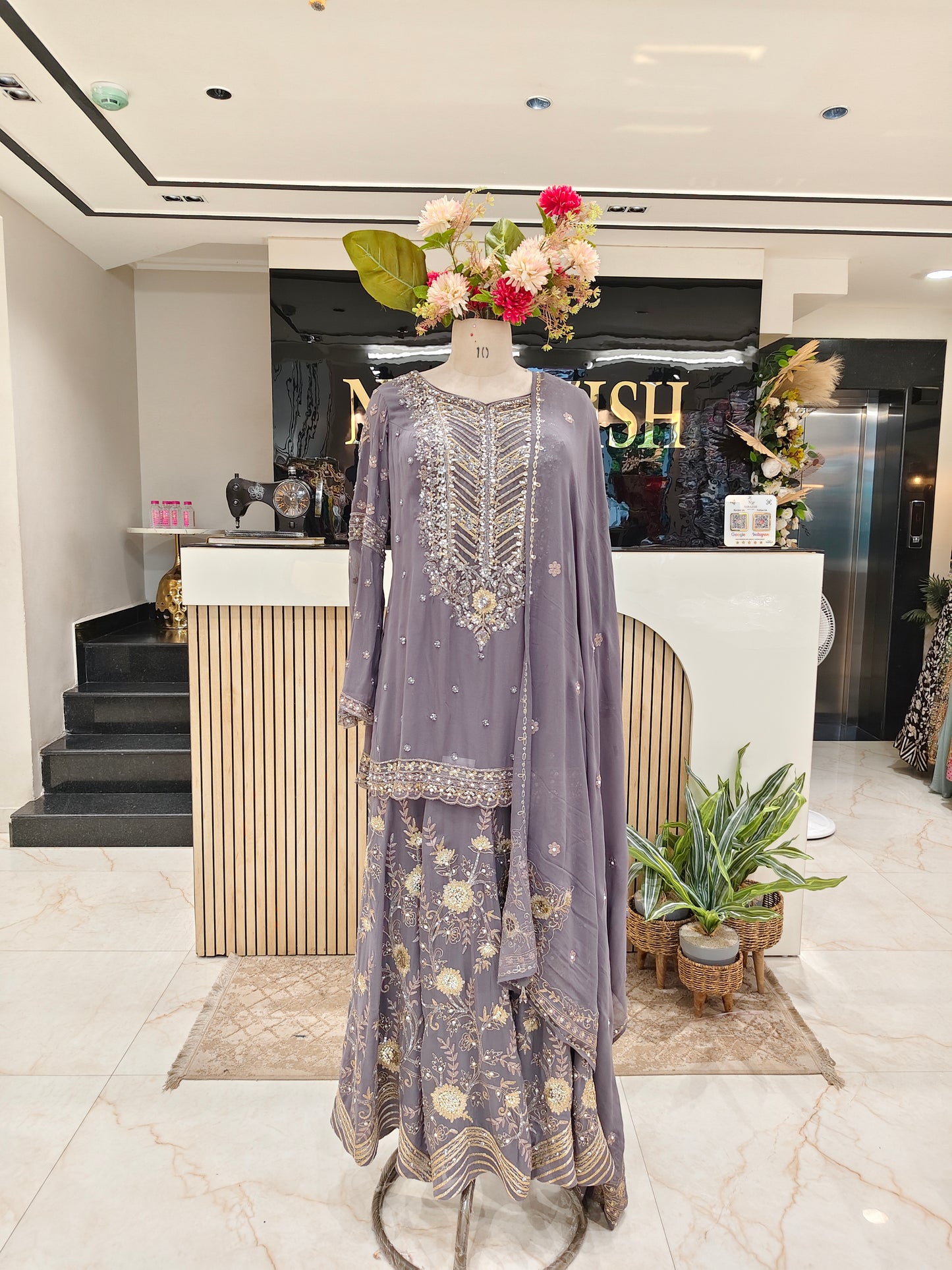 Grey Georgette Sharara Set
