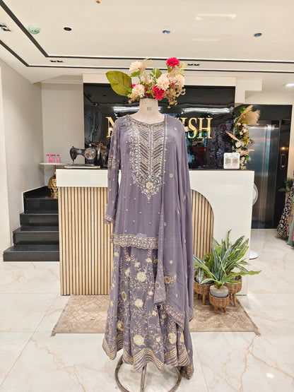 Grey Georgette Sharara Set
