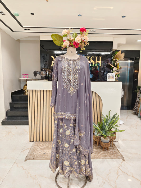 Grey Georgette Sharara Set
