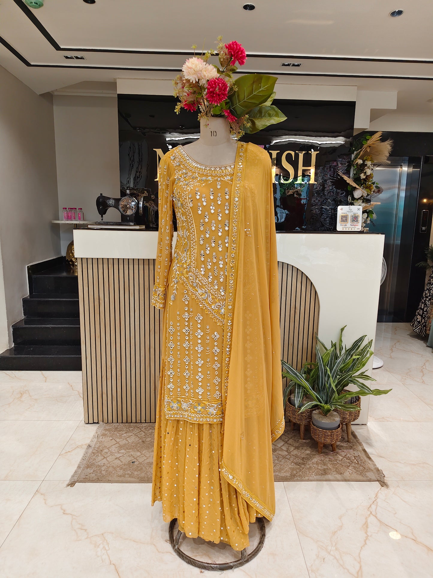 Mustard Georgette Sharara Set