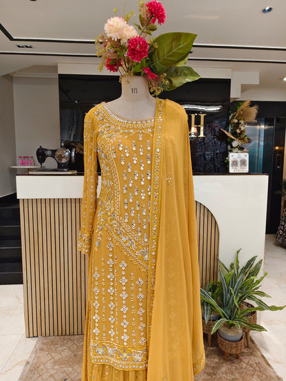 Mustard Georgette Sharara Set
