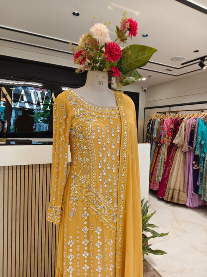 Mustard Georgette Sharara Set
