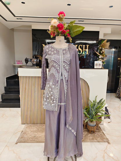 Lavender Tissue Peplum Sharara Set