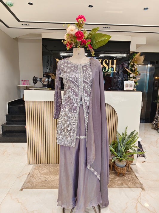Lavender Tissue Peplum Sharara Set