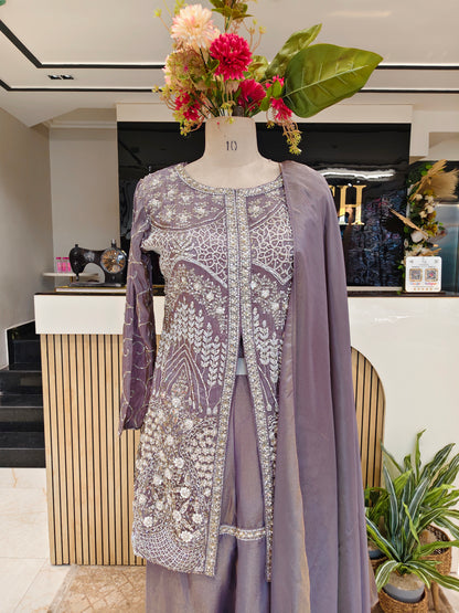 Lavender Tissue Peplum Sharara Set
