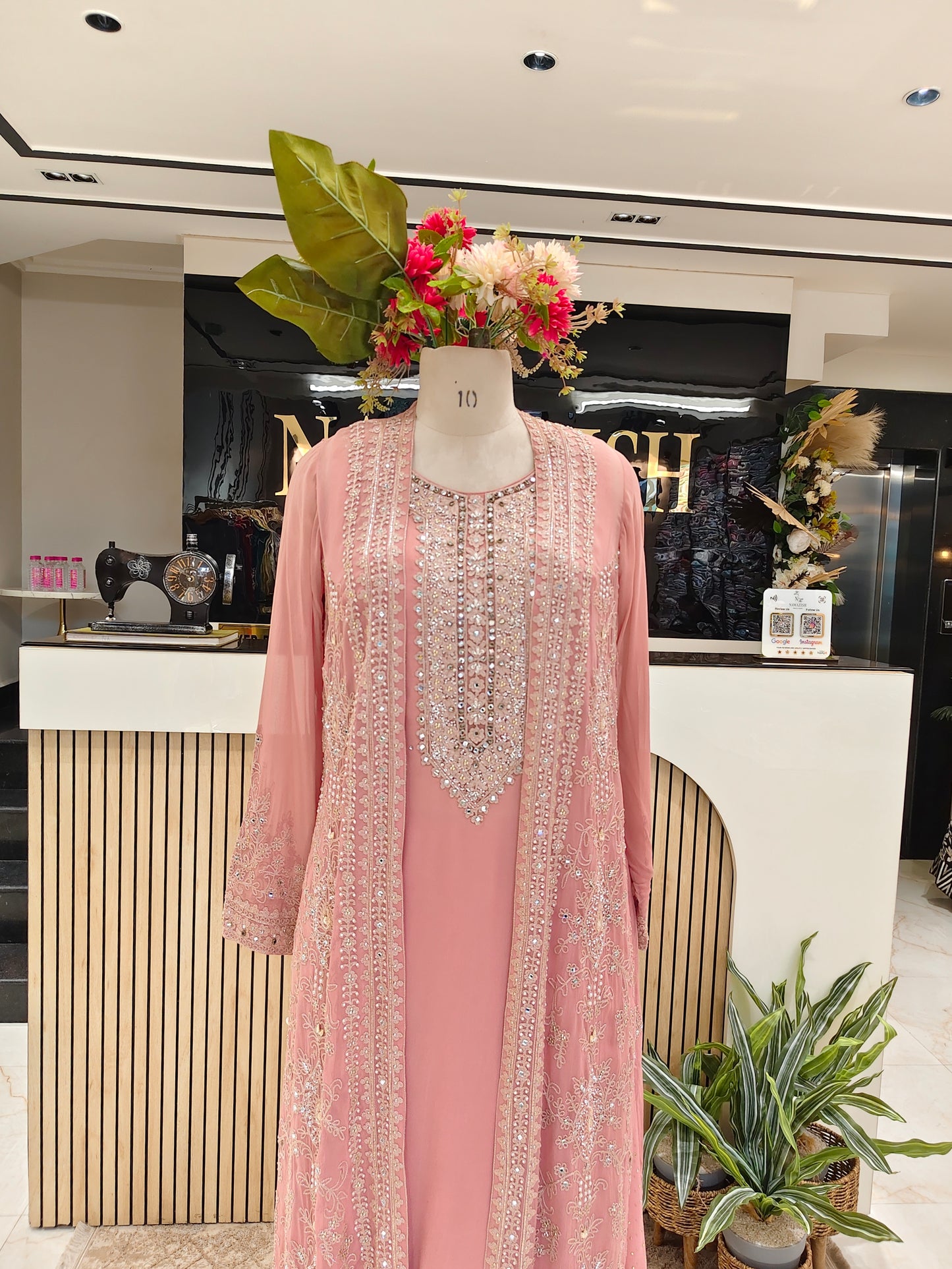 Baby Pink Georgette Anarkali Sharara Set with Shrug