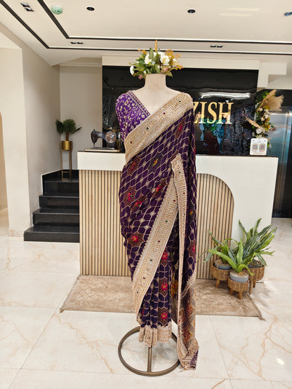 Purple Handwork Georgette Saree