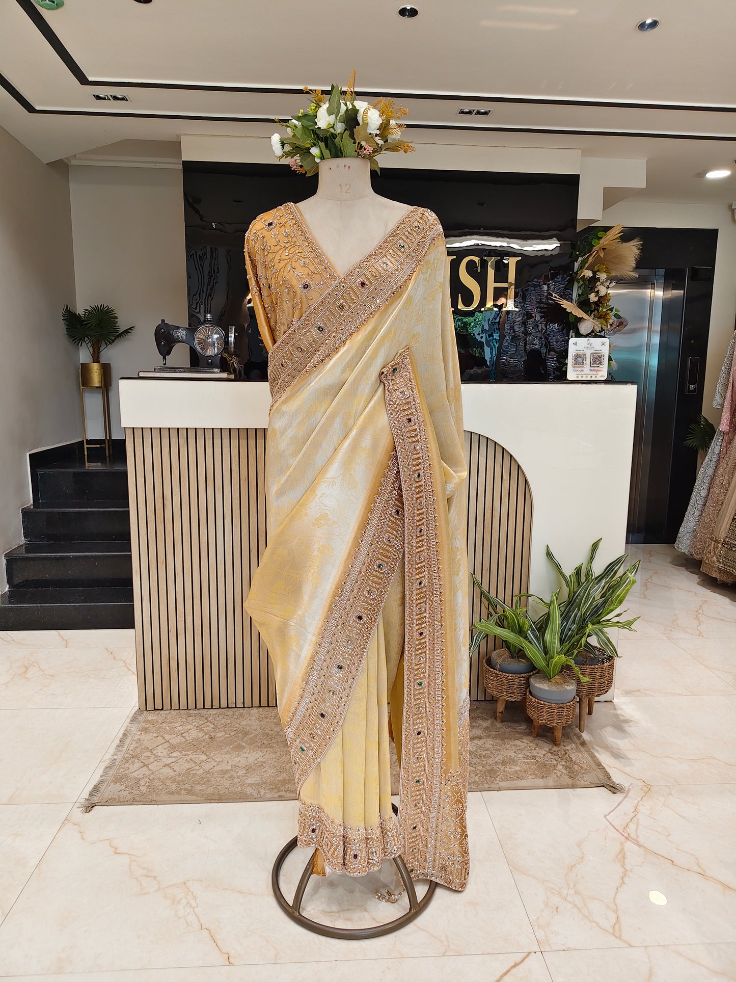 Gold Lemon Tissue Saree
