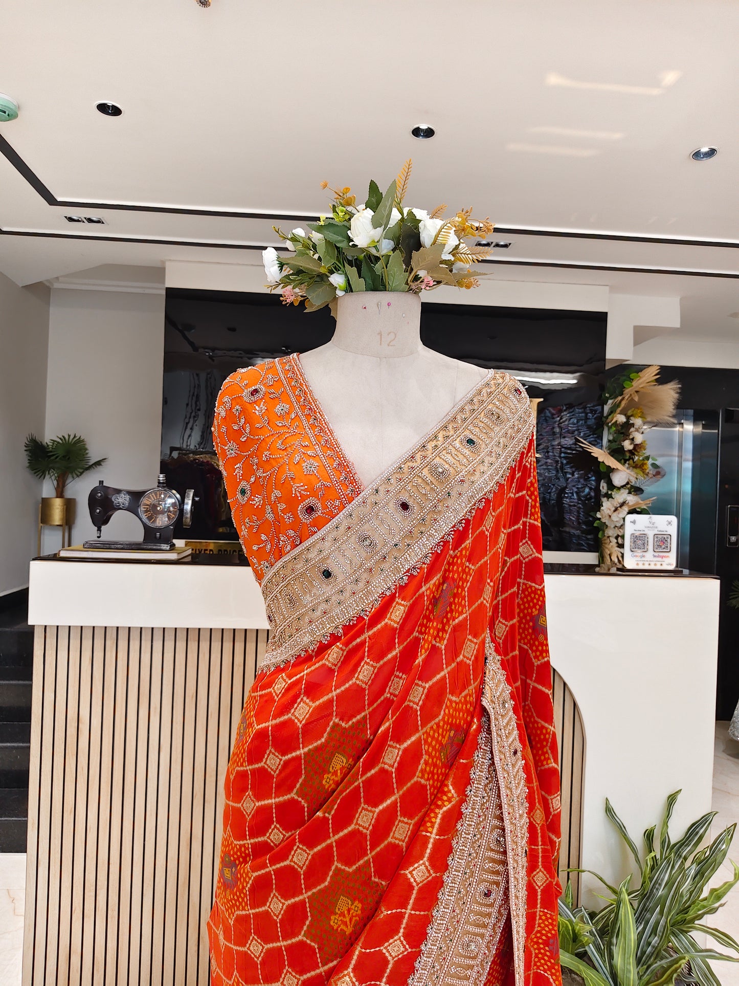 Orange Handwork Georgette Saree